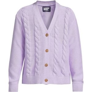 Lands End Kids button front cable cardigan, large (10-12) lavender cloud